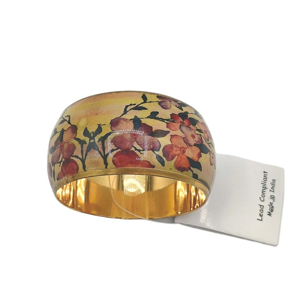 Fantasia La Moda Bangle Bracelet Floral Gold Tone Boho Cottage Peasant Indie New